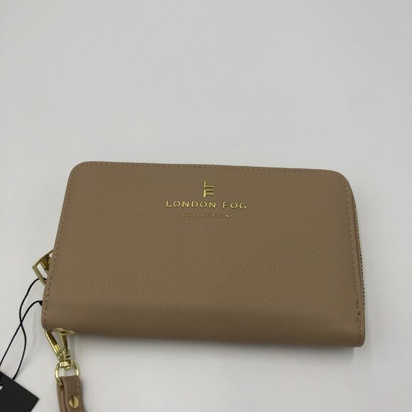 London Fog Bradford Single Zip Wallet With Front‎ Flap & Wrist Strap Latte NWT - Picture 2 of 7